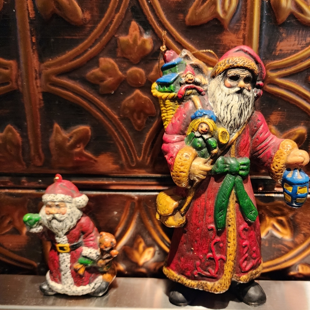 Set of Vintage 1970s  Plastic Santa Christmas Tree Ornaments